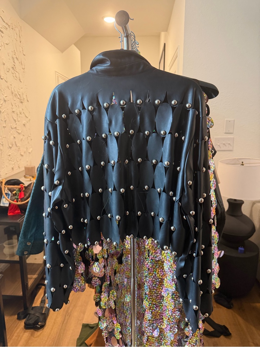 AKIRA Black Leather Studded Cutout Jacket - Picture 7 of 8